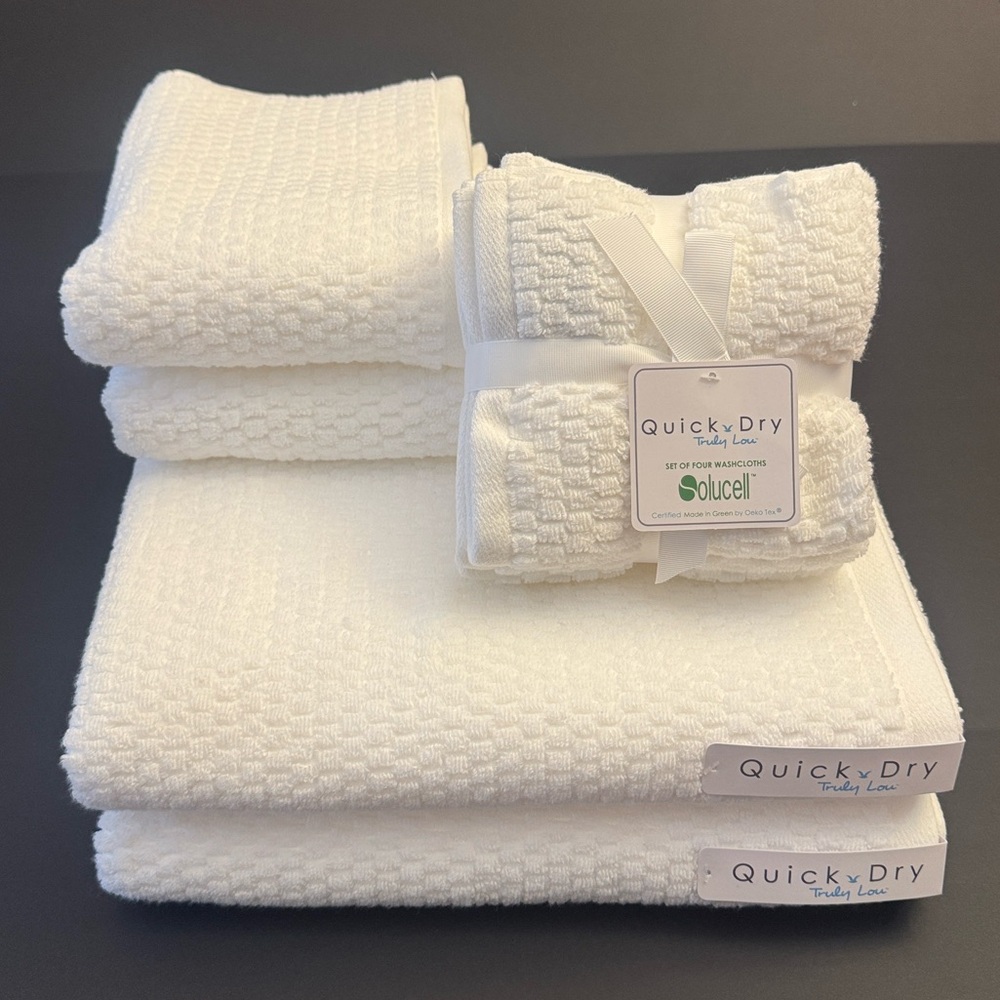 8pc TRULY LOU Quick Dry 100% Cotton Quick Dry Bath Towel Set - White